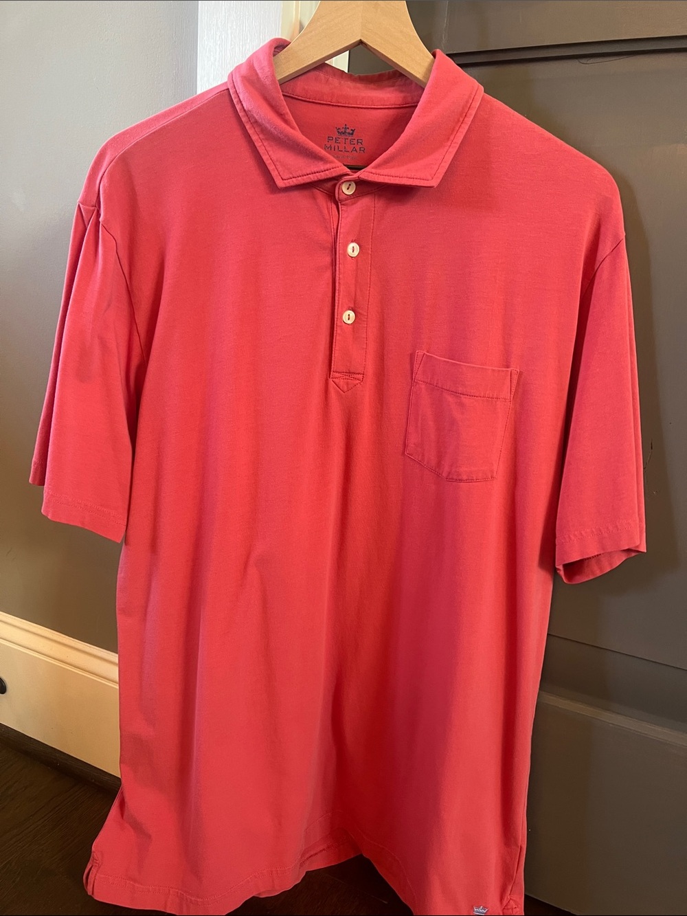 Peter Millar Coral Pink Short-Sleeve Polo with Chest Pocket